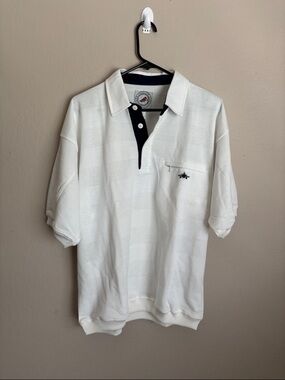 Greenline International-Vintage Men's White Polo Shirt with Navy Trim size med
